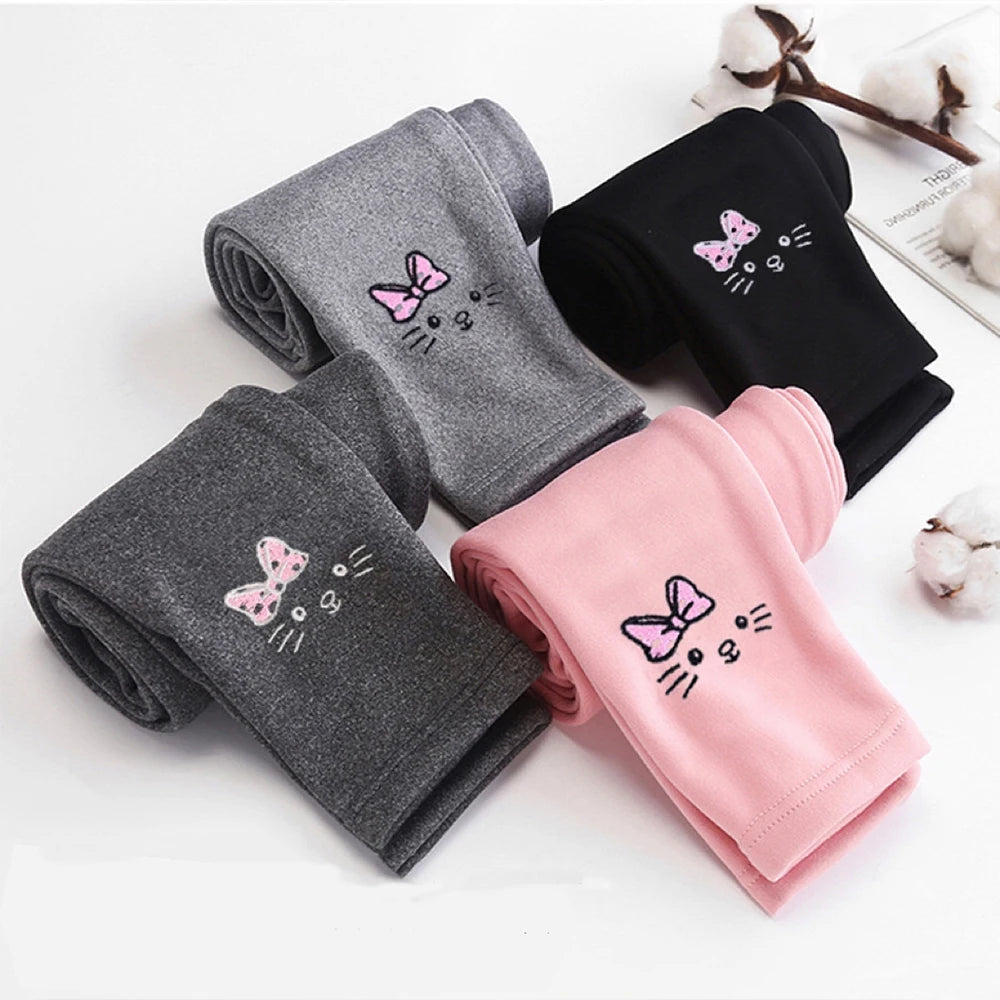Girl Winter Leggings Fleece-lined Thermal Tights Outdoor Wear Multi-Color Autumn Winter Cute Kids Bottoms Thickened Warm Pants