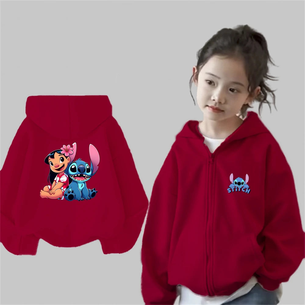 Stitch Children's Zipper Hoodies Girls Pink boy black Tops Sweatshirt Long Sleeve Pullovers coat Autumn Winter Casual Hooded