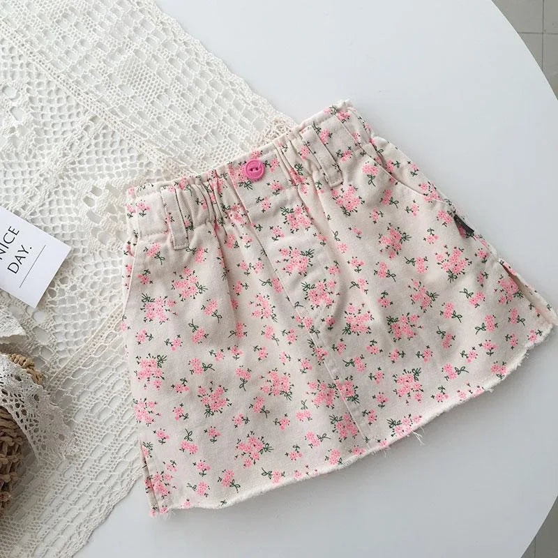 Baby Stylish Cute Sweet Pink Floral Skirts Summer Fashionable Girls Short Skirt Korean Children A-line Skirt Kids Clothes