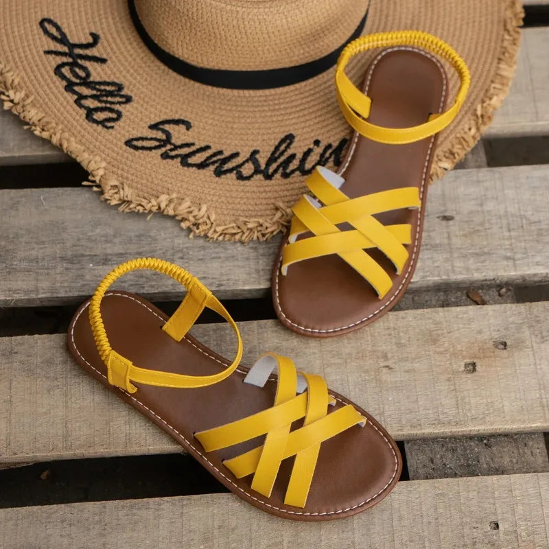 Women Sandals 2024 New Summer New Women Flat Sandals Bottom Roman Strap Sandals with Non Slip Rubber Soles Ladies Daily Sandalia