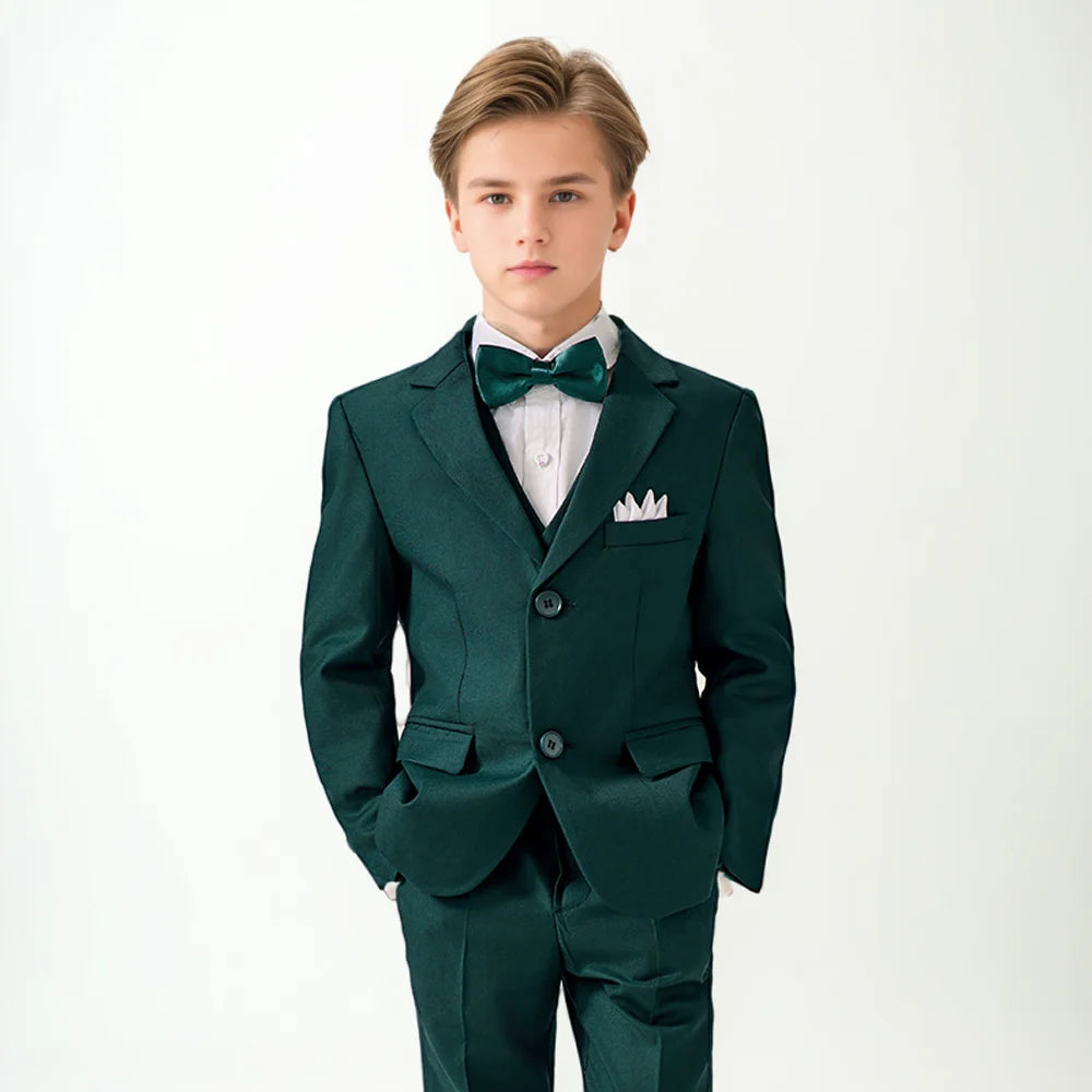 Boys Green High-end Suit Set  Child Performance Wedding Birthday Photography Costume Kids Blazer Vest Pants Bowtie Outfit