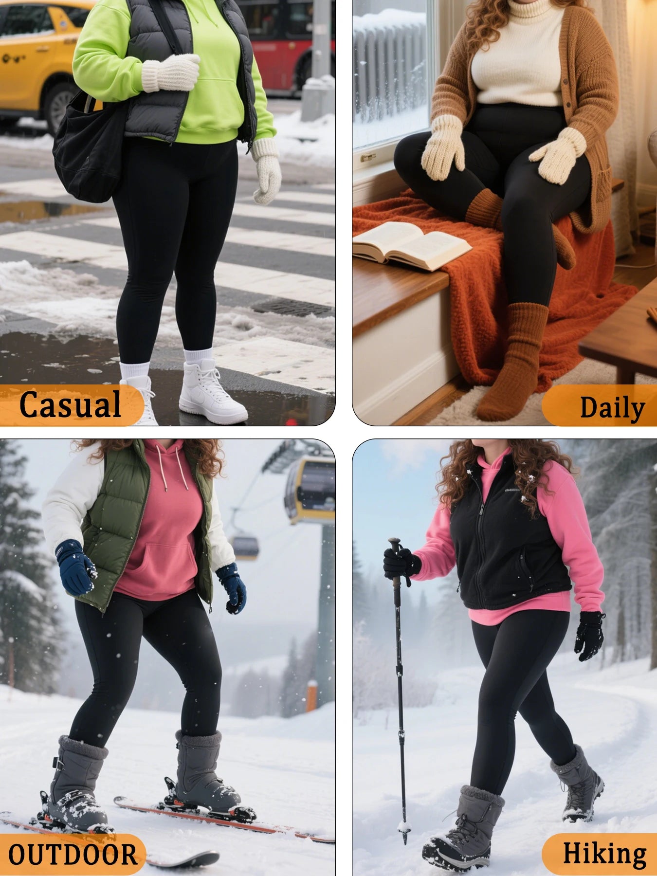 3 Pack plus size Women's thermal fleece lined leggings. Super soft design perfect for yoga, running and cold weather activities