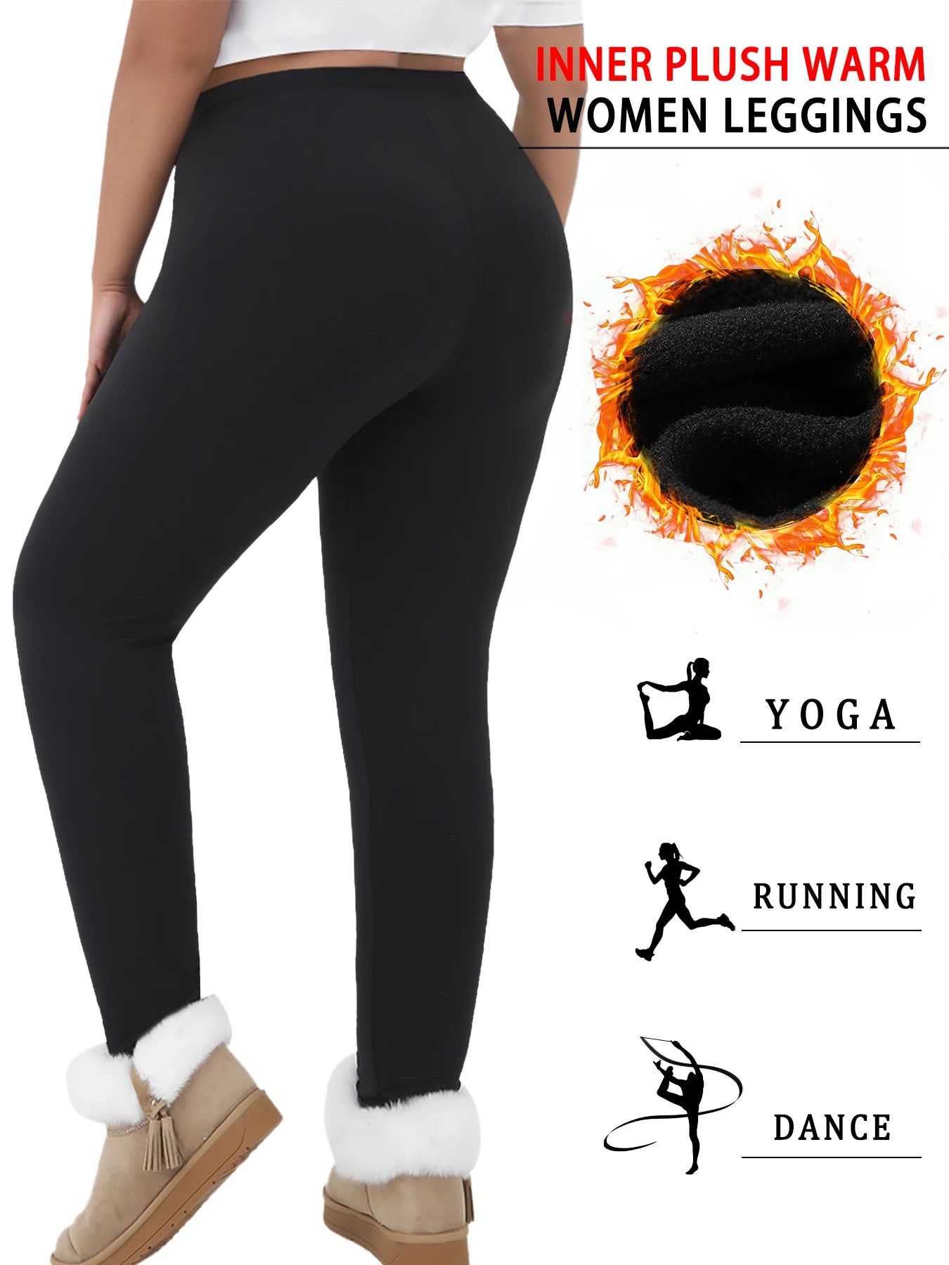 3 Pack plus size Women's thermal fleece lined leggings. Super soft design perfect for yoga, running and cold weather activities