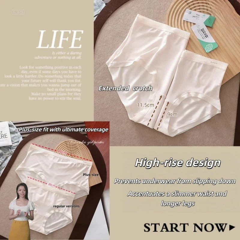 Plus Size Panties High-Waisted Women'S 3-Pack Modal Underwear Up To 270jin No Bite Comfort For Curvy Girls