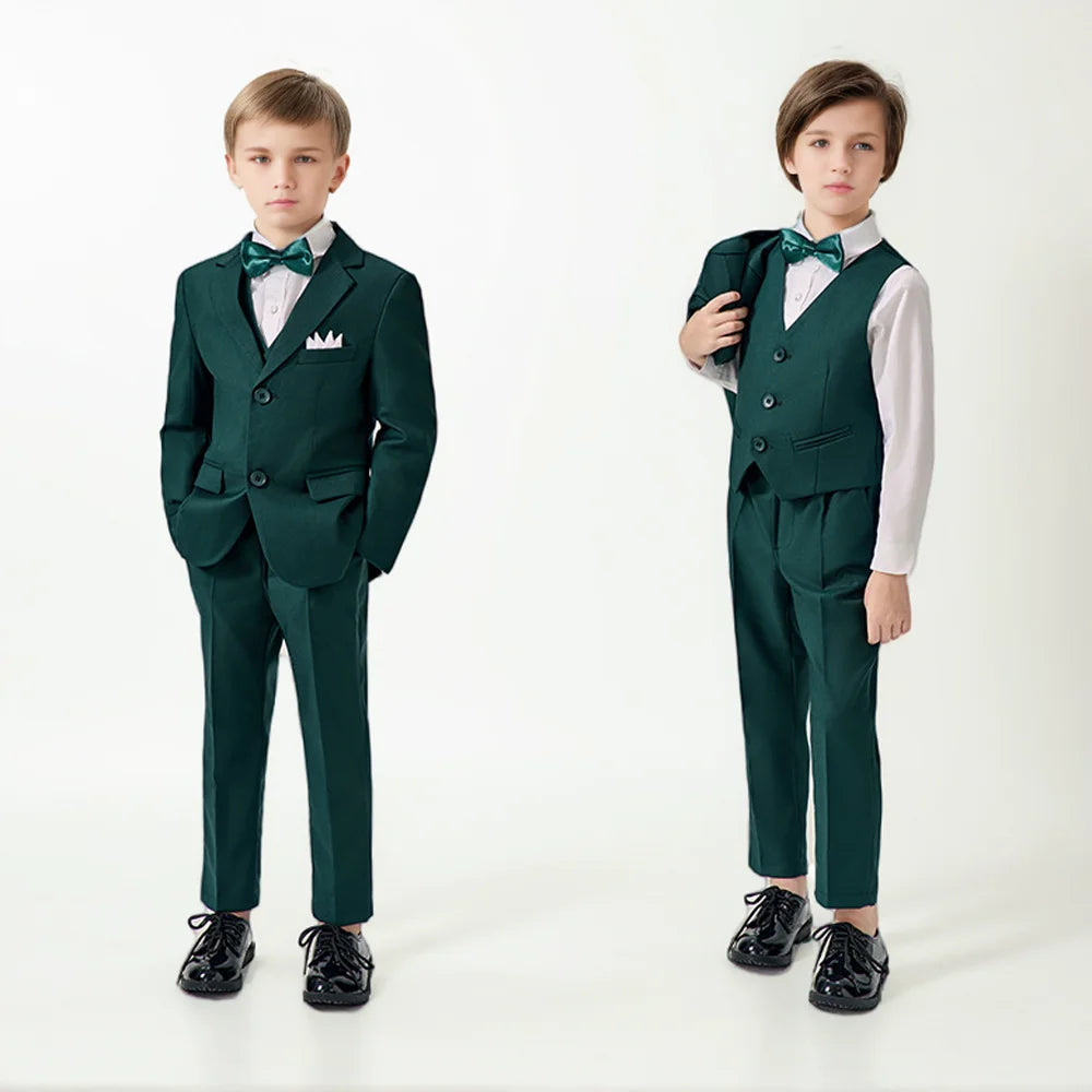 Boys Green High-end Suit Set  Child Performance Wedding Birthday Photography Costume Kids Blazer Vest Pants Bowtie Outfit