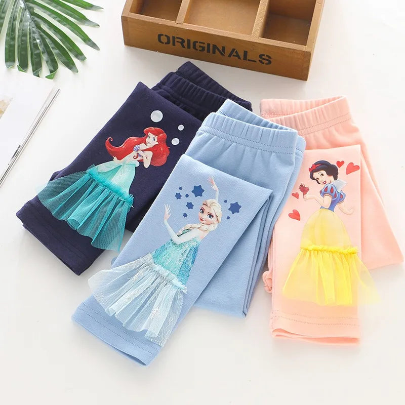 2025 Disney Girls Leggings Quality Cotton for Children Frozen Anna Elsa Autumn Baby Girl Pink Blue Trouser Kids Pants Cartoon