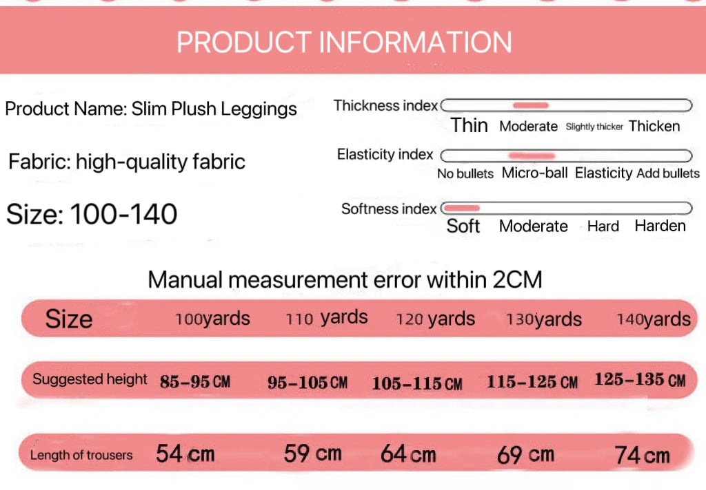 Girl Winter Leggings Fleece-lined Thermal Tights Outdoor Wear Multi-Color Autumn Winter Cute Kids Bottoms Thickened Warm Pants