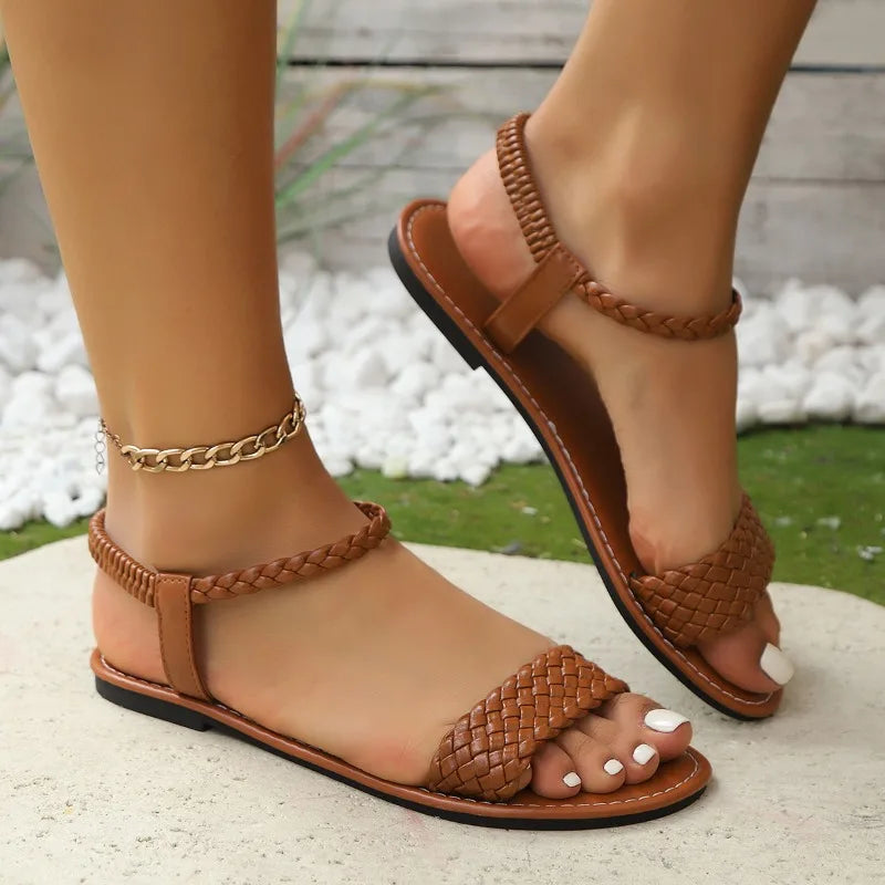 2025 Women's Classic Round Toe Open-toe Sandals Summer New Fashion Comfortable Solid Color Women's Shoes Large Size