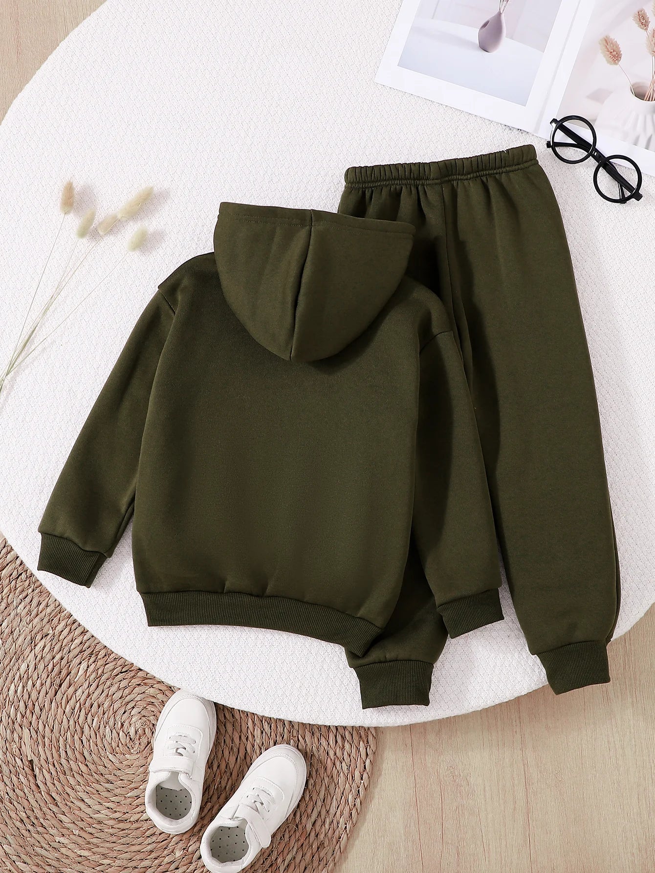 Simple autumn and winter letters for boys NEWYORKUSA print plus velvet sweatshirt hooded winter thick side trousers NEWYORKUSA