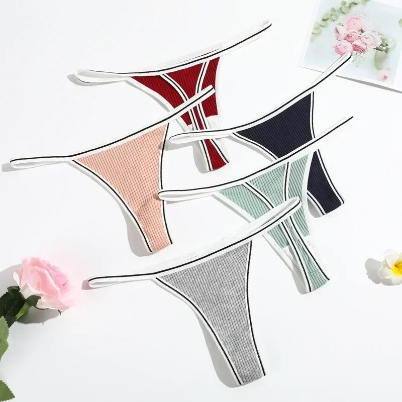 Women's Panties Sexy Rib Cotton Panties Solid Color Low Waist Seamless Simple Fashion Thongs Female Underpants