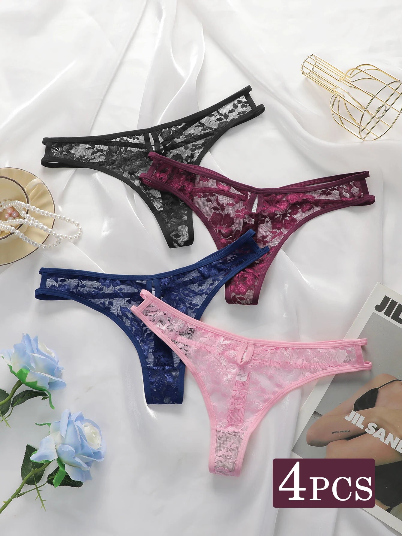 4-piece Hot Selling New Transparent Multi-color Lace Sexy Underwear For Women's Trackless Invisible Thong Underwear C864