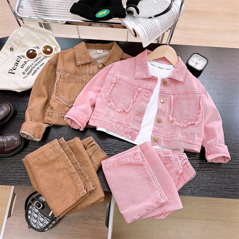 Children's Clothing Sets Denim Jacket and Wide-leg Pants 2pcs Sets Kids Clothes Girls Outfit Set Kids Boutique Clothes