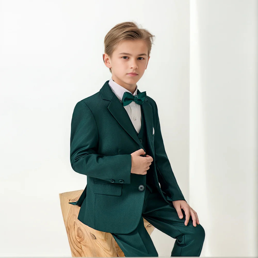 Boys Green High-end Suit Set  Child Performance Wedding Birthday Photography Costume Kids Blazer Vest Pants Bowtie Outfit
