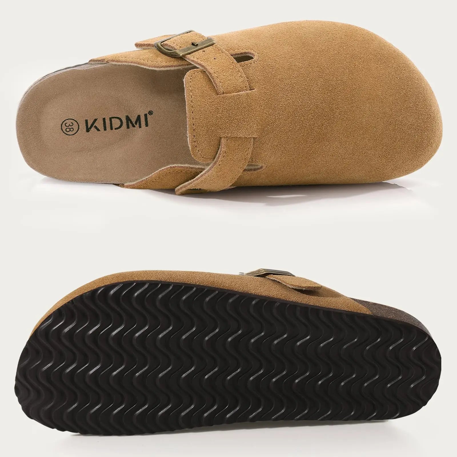 Kidmi Trendy Clogs For Women Slippers Suede Mules Men Cork Footbed Home Sandals with Arch Support Fashion Leather Potato Shoes