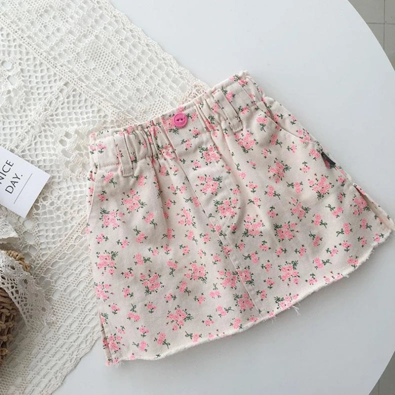 Baby Stylish Cute Sweet Pink Floral Skirts Summer Fashionable Girls Short Skirt Korean Children A-line Skirt Kids Clothes