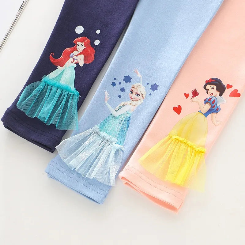 2025 Disney Girls Leggings Quality Cotton for Children Frozen Anna Elsa Autumn Baby Girl Pink Blue Trouser Kids Pants Cartoon
